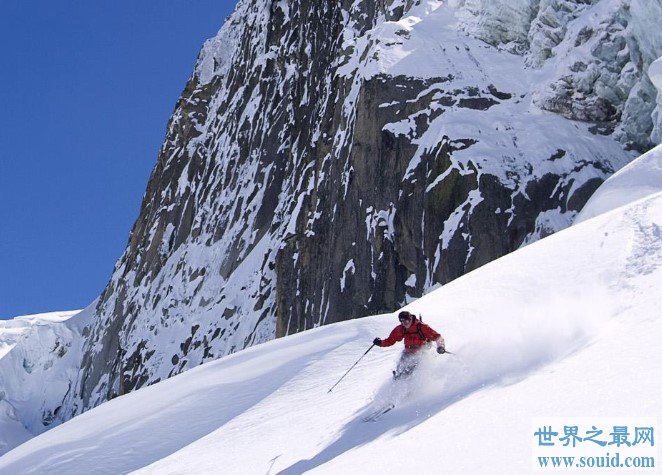 世界上最惊险的滑雪运动，从13000英尺高几近垂直的山峰滑下(www.gifqq.com)