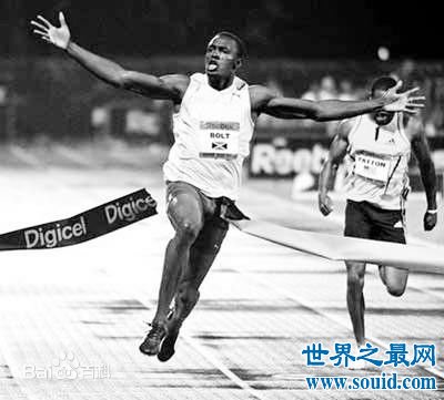 最快人类尤塞恩·博尔特，100、200米世界纪录保持者。(www.gifqq.com)