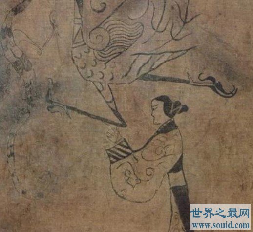 中国最早的帛画，《人物龙凤图》(www.gifqq.com)